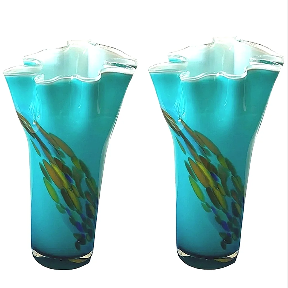 MURANO Style Artistic Handblown Glass Vases 2ct NWOT